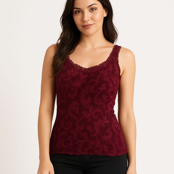 Arianne Burgundy Floral Lace Trim Tank Top XL Gothic Y2K Romantic Autumn 90s - Picture 1 of 7